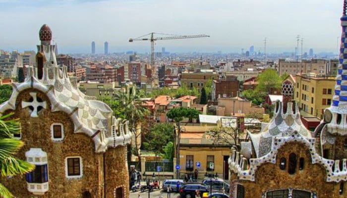 views looking out over the city from parc guell barcelona