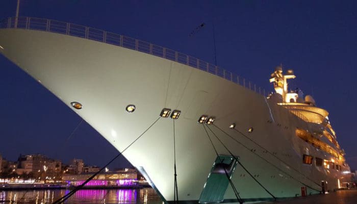 yacht docked in port vell barcelona