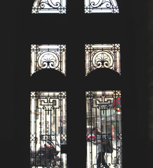 entry doors with man walking outside